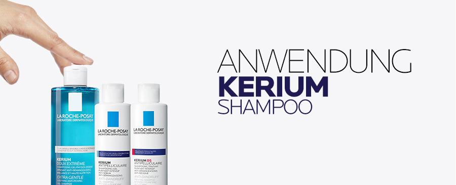 Drei Flaschen La Roche Posay Kerium Shampoo, eine davon DS Anti-Schuppen.